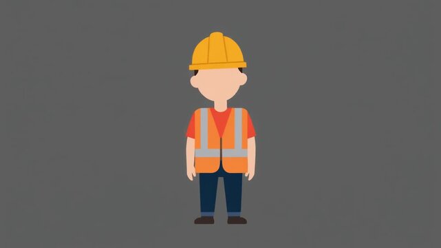 Cartoon Construction Worker Wearing Safety Helmet and Reflective Vest