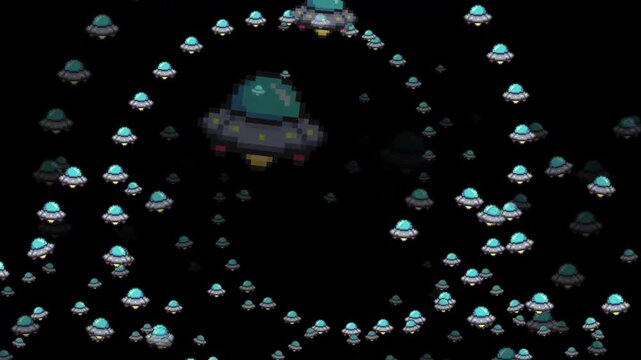 pixel art, ufo, flying saucer, 8 bit, retro, alien, spaceship, spacecraft, sci fi, space, extraterrestrial, cosmos, cosmic, futuristic, beam, light, technology, invasion, arcade, gaming, sprite, 16 bi