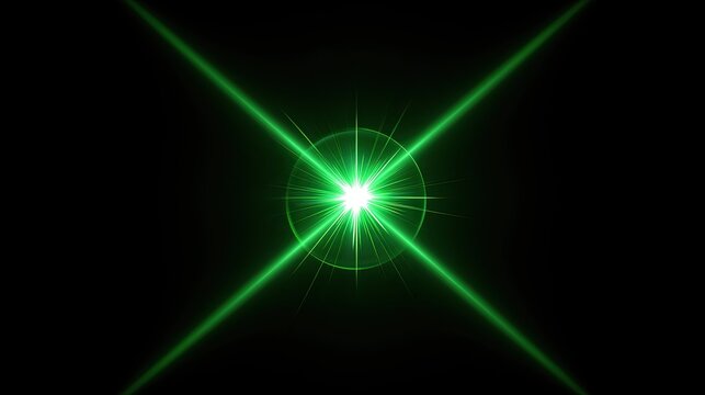 Intense bright green starburst with intersecting beams against a black backdrop