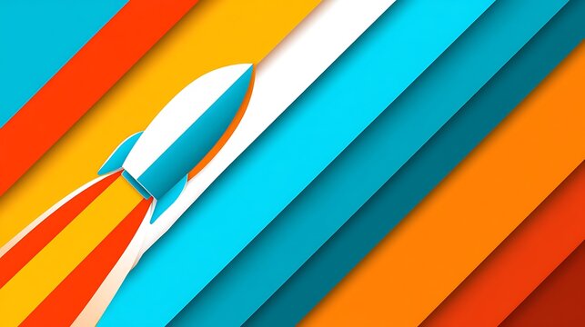 A vibrant, colorful rocket takes off into the sky, symbolizing innovation, progress, and the start of a new journey.