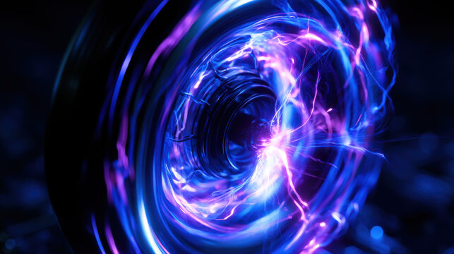 Vibrant swirling energy vortex with glowing blue and purple plasma for futuristic tech concepts