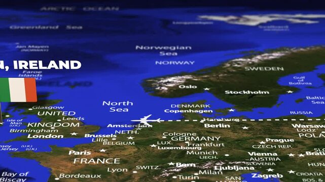 Flight From Minsk BELARUS to Dublin IRELAND with flag pins