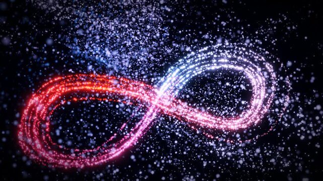 Abstract glowing 3D render of an infinity loop with particles