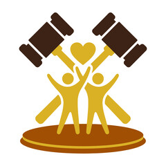 People celebrating with heart and judge gavel