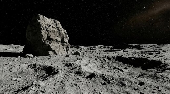 Cosmic background for fantasy or science stories showing a rocky moon surface and vast alien landscape with craters.