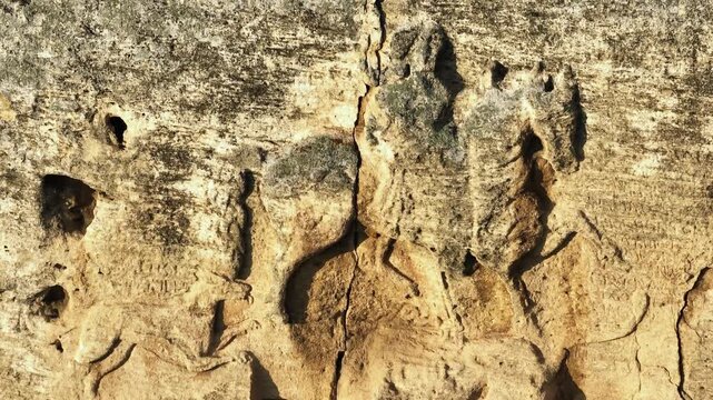 Madara Rider UNESCO World Heritage site medieval rock relief horseman hunting dog Thracian Bulgarian history ancient stone carving close up travel Bulgaria