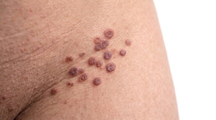 Fototapeta premium Macro closeup of localized cluster of violaceous lichen planus polygonal papules on skin