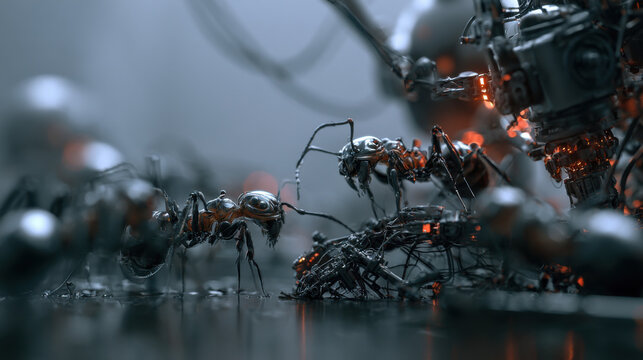 Swarm of tiny robotic insects constructing intricate micro-structure on reflective wet surface