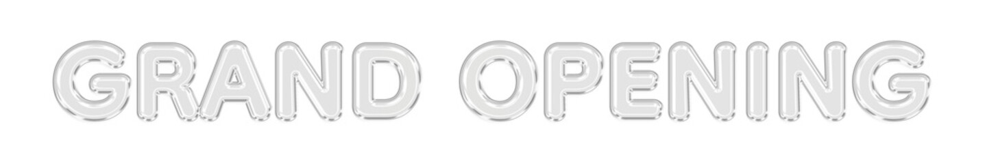 Grand Opening Glass Lettering with Silver Metallic Chrome Edge, Transparent Background, Premium 3D Glass Typography Sign for Store Launch, Business Opening, Retail Promotion  © Soapbeer