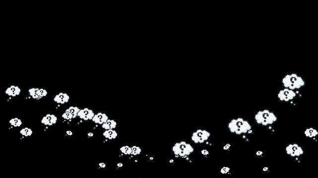 pixel art, cloud, question mark, 8 bit, retro, mystery, secret, quiz, help, hint, surprise, clue, weather, white cloud, thought bubble, confusion, search, solution, quest, game asset, 16 bit, arcade, 