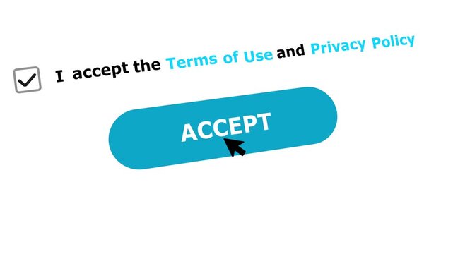 Cursor clicking accept button and checking terms of use checkbox UI animation