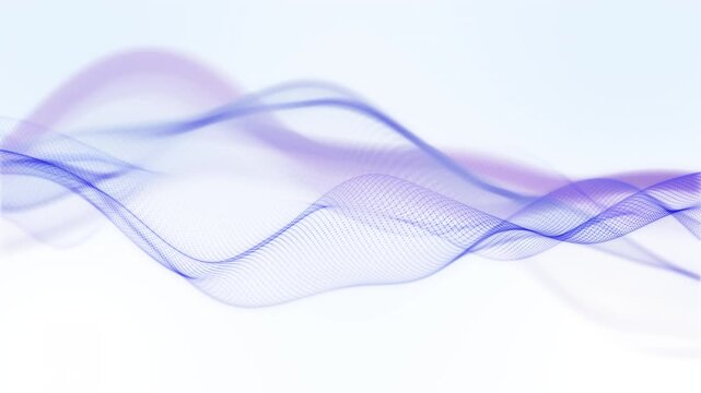 Blue and purple translucent mesh waves move gently on a light background, forming a soft abstract technology motion backdrop with clean modern style