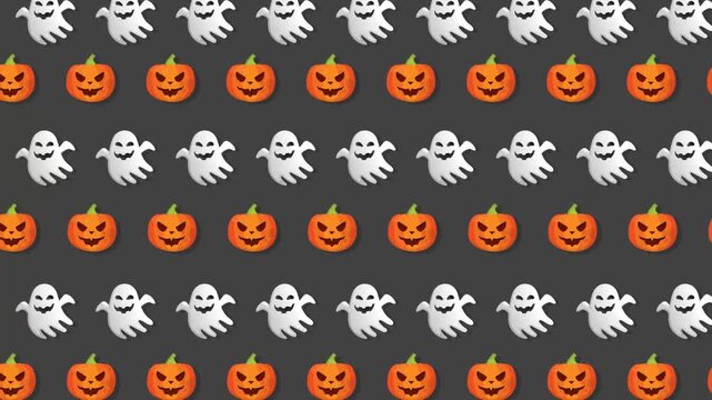 Halloween Spooky Ghosts and Pumpkins Pattern Background Loop.
