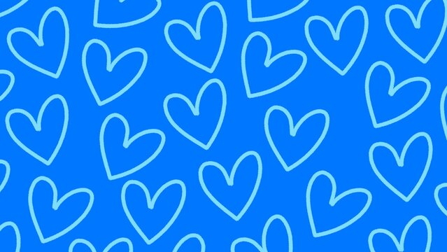 Blue Seamless Heart Pattern Background Hand Drawn Doodle. Blue Valentine Heart Pattern Background for greeting cards, textile print, banner, wrapping, digital wallpapers, love themed graphic layouts.