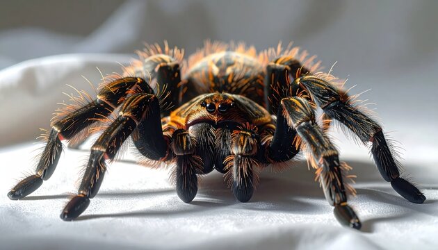 Close-up of a hairy tarantula spider with intricate details.