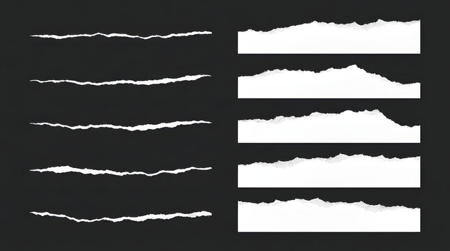 Gray torn paper edge template ripped horizontal strips with shadows border texture design vector