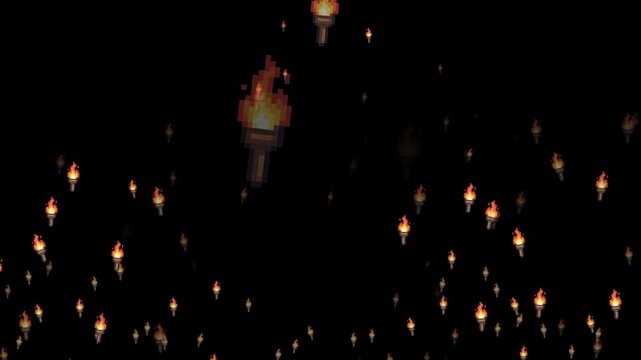 pixel art, torch, fire, 8 bit, retro, flame, burning, wooden torch, glow, light, heat, dungeon, quest, exploration, dark, cave, illumination, rpg asset, game asset, 16 bit, arcade, gaming, sprite, 80s