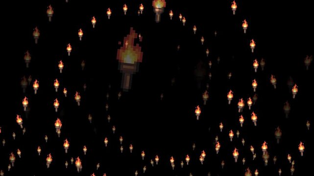 pixel art, torch, fire, 8 bit, retro, flame, burning, wooden torch, glow, light, heat, dungeon, quest, exploration, dark, cave, illumination, rpg asset, game asset, 16 bit, arcade, gaming, sprite, 80s