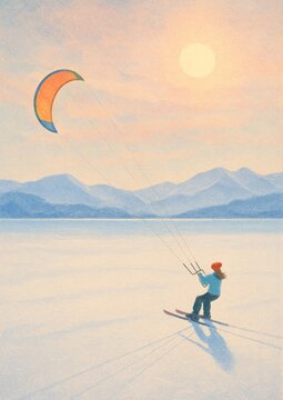 Serene kite skiing mountain landscape