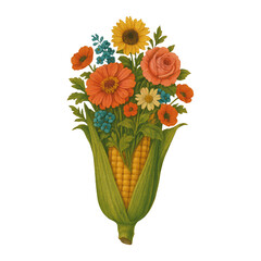 Naklejka premium PNG Floral corn bouquet illustration