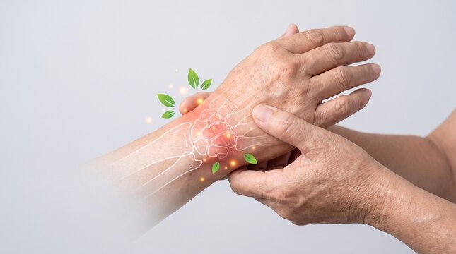 Close-up of hands with red swollen joints showing rheumatoid arthritis inflammation and pain symptoms