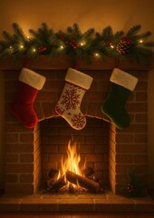Fototapeta premium Cozy festive fireplace scene