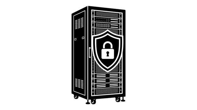 Secure server cabinet with lock icon design.