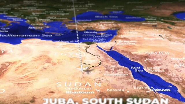 Flight From Minsk BELARUS to Juba SOUTH SUDAN with flag pins