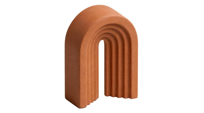 Terracotta architectural arch bookend on white background
