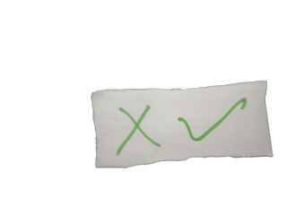 Green cross and check mark symbols drawn with marker on a piece of paper isolated on transparent background © My PNG