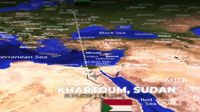 Flight From Minsk BELARUS to Khartoum SUDAN with flag pins