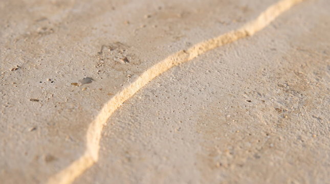 Natural Beige Travertine Stone Slab Surface with Fissure and Copy Space