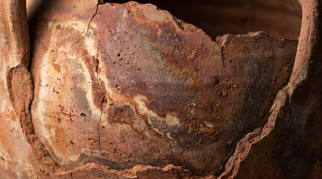 Ancient Terracotta Clay Vessel Surface with Aged Cracks Texture Detail
