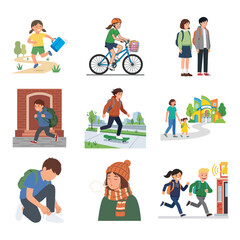 Fototapeta premium Collection of Students and Children Engaging in Daily School Activities and Outdoor Lifestyle Moments