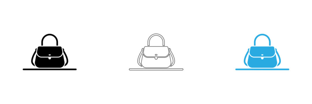 Three stylish handbags in different colors on a simple line