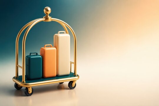 Luxury luggage trolley with colorful suitcases on display