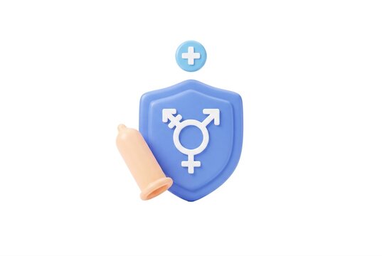 Transgender health shield icon with condom for safe sex and medical protection