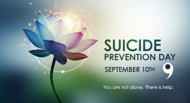 Suicide Prevention Day awareness poster with lotus flower