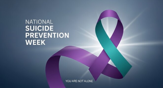 Purple and teal suicide prevention awareness ribbon for National Suicide Prevention Week campaign