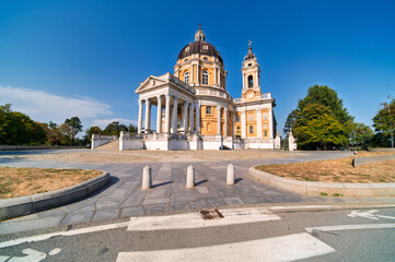 Naklejka premium Wide-Angle View of Basilica of Superga Historic Church in Turin Italy