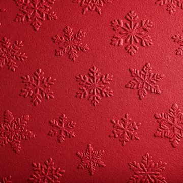 Red Christmas Paper Texture with Embossed Snowflake Pattern Festive Holiday Background