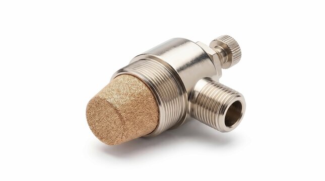 Metallic pneumatic silencer featuring porous bronze filter element for industrial air exhaust and sound dampening systems