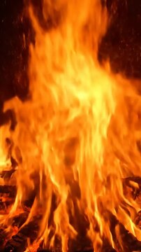 intense bright flickering flames with dynamic fire movement in close view