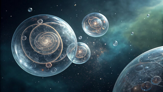 Cosmic bubbles enclosing spiral galaxies in deep space stellar