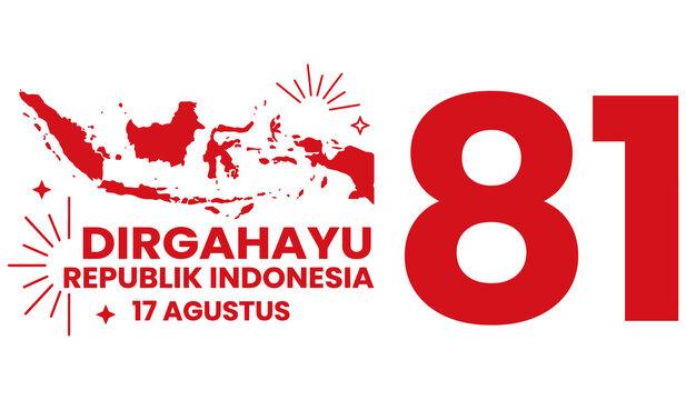 Dirgahayu 81 Republik Indonesia holiday banner design with Indonesian archipelago map and fireworks