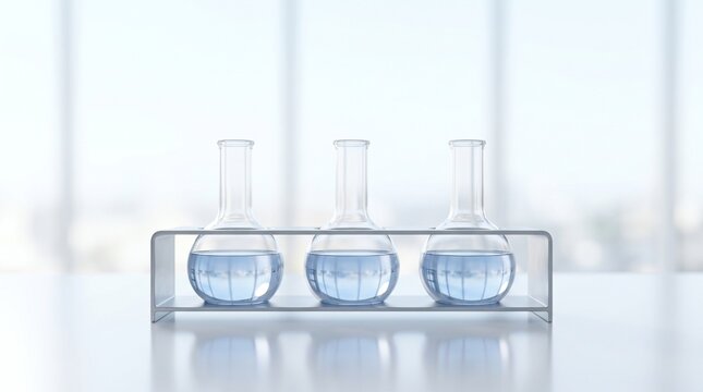 Laboratory glassware on clean scientific research workstation