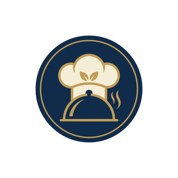 Chef hat and cloche culinary logo.