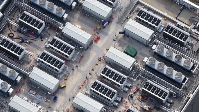 Aerial View of Data Center HVAC Cooling Systems and AI Infrastructure
