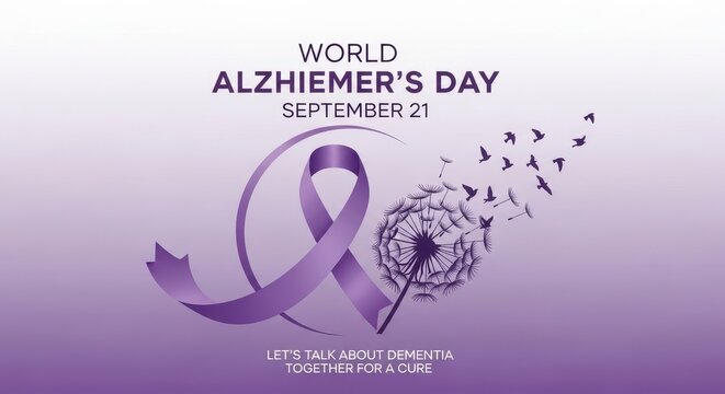 World Alzheimer's Day purple ribbon and dandelion graphic