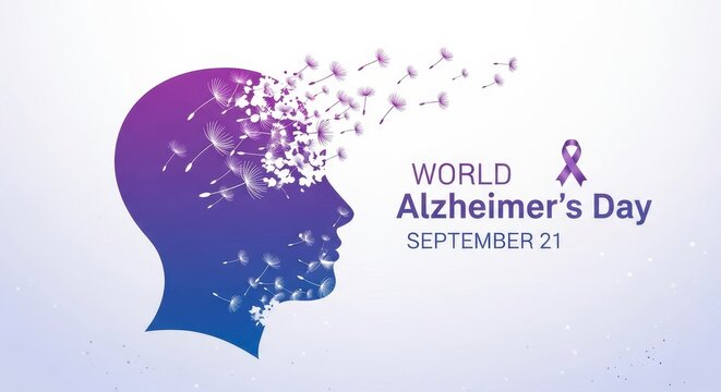 World Alzheimer's Day purple brain silhouette illustration